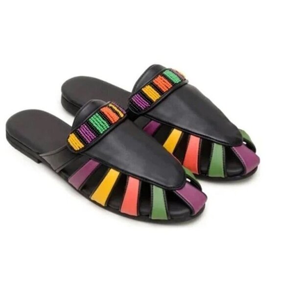 FARM Rio Shoes - NWOB FARM Rio Sz 8 Rainbow Beaded Mule Vegan Tropical Vacation Boho